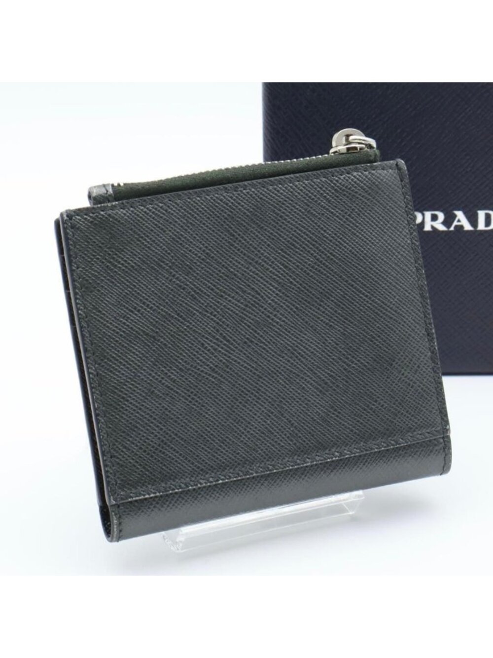 Prada Metal Logo Bifold Wallet Metallic Gray Black - Picture 10 of 10